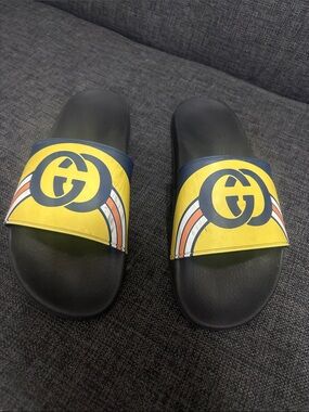 Gucci Yellow & Black Logo Slide Sandals